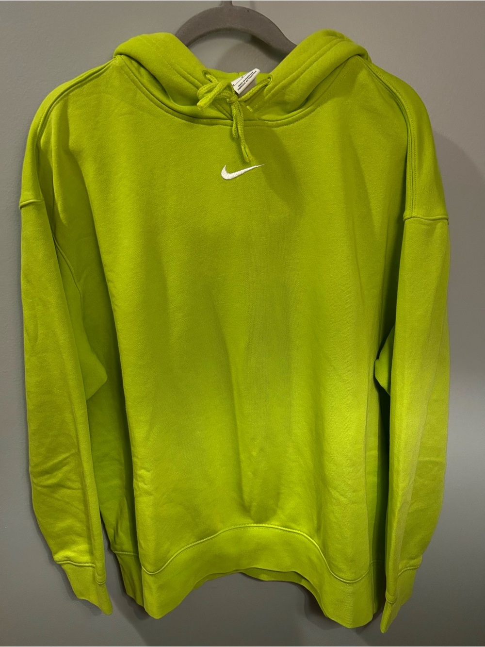 Nike women’s Neon Green Pullover Hoodie with White Swoosh